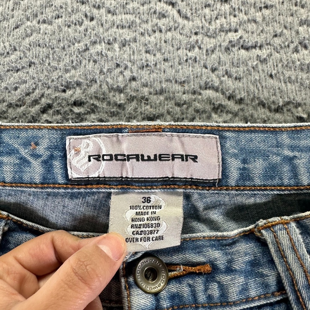 Vintage Rocawear Jeans Men 36x34 Blue Cotton Denim Straight Baggy Workwear Faded - Picture 3 of 9